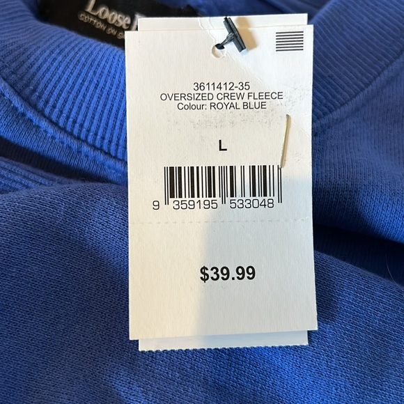 NWT, COTTON:ON, Men’s, Loose Fit, oversized crew fleece sweatshirt in royal blue - Picture 6 of 7